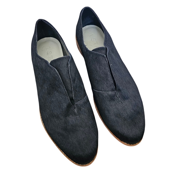 1. State Black Calf Hair Leather Slip On Oxford Loafer Shoes Size 8 - Picture 1 of 6